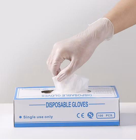 High Quality 4.0g 4.5g Clear Manufacturer Powder-Free Vinyl Disposable PVC Gloves for Food Preparation and Examination with En455