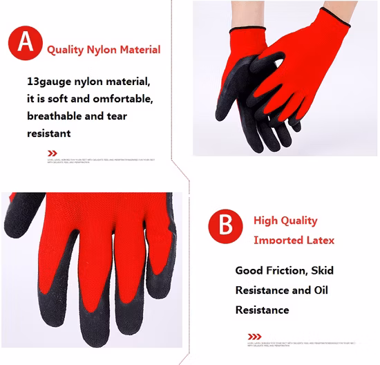 ガーデニングや家庭用のしわ防止コーティングを施したEN388ラテックス安全手袋