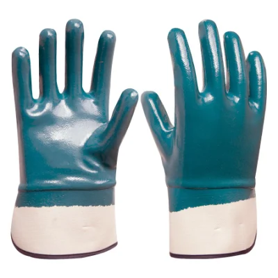 工業用ニトリル安全手袋綿裏地ニトリル完全にコーティングされた滑らかな表面作業手袋安全カフ付き