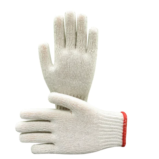中国卸売 7/10 ゲージ白綿ニット手袋建設用安全作業手袋