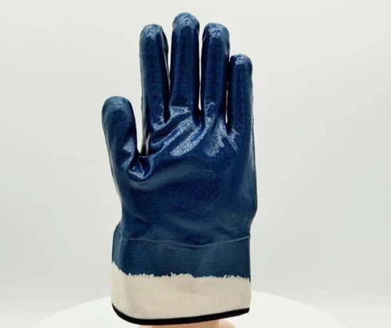ファクトリーストア NBR 手袋 仕事/職場の安全用 完全にコーティングされたブルーのニトリルコットンジャージー 高性能の完全にコーティングされた工業用グレードの耐油性